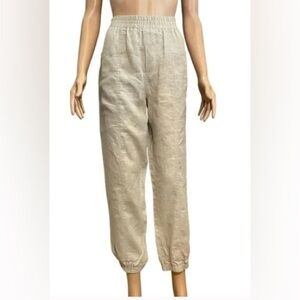 Johnny Was Calme Tan Jogger Pants with Elastic Waistband and Cuffed Ankles